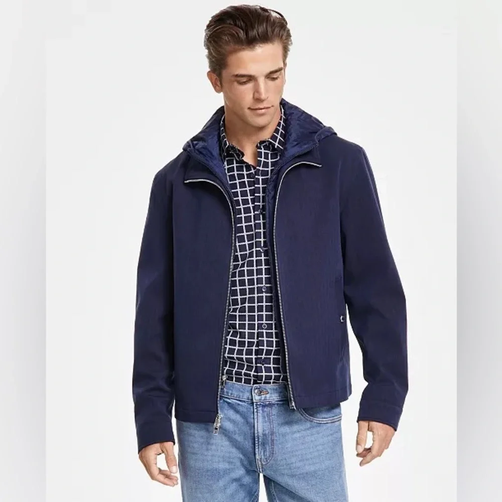 Michael Kors Men's Mixed-Media Full Zip Jacket in Midnight/Navy, Size XXL, NWT